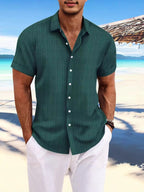 Cross-border Explosions Amazon AliExpress New Men's Cotton and Linen Striped Jacquard Casual Loose Short-sleeved Shirt