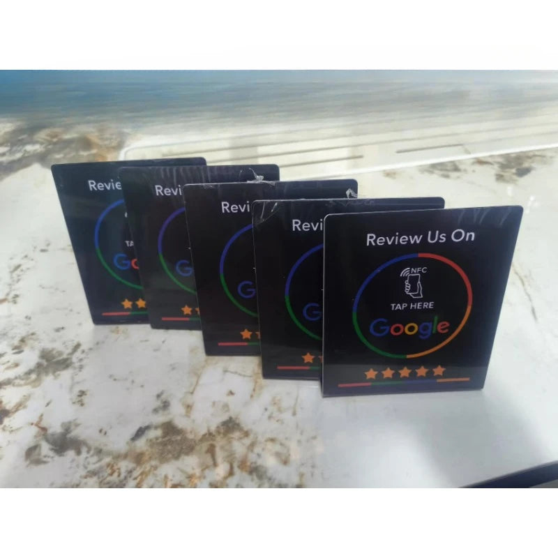 13.56MHz Programmable Google Review Card NFC Station Table NFC Google Reviews Display Bending Card Standing Brand Bracket