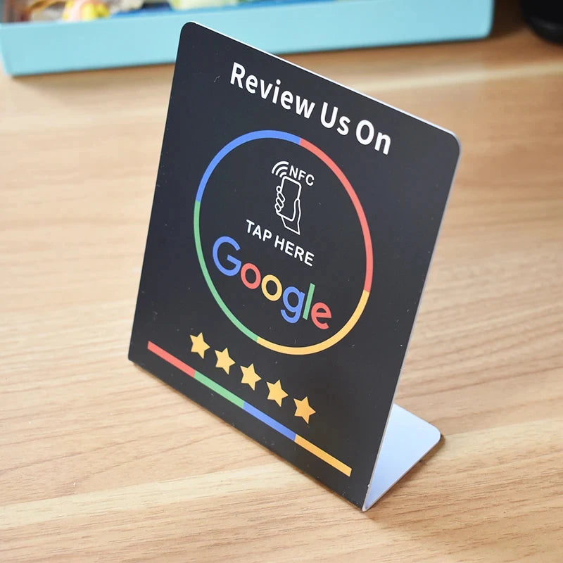13.56MHz Programmable Google Review Card NFC Station Table NFC Google Reviews Display Bending Card Standing Brand Bracket