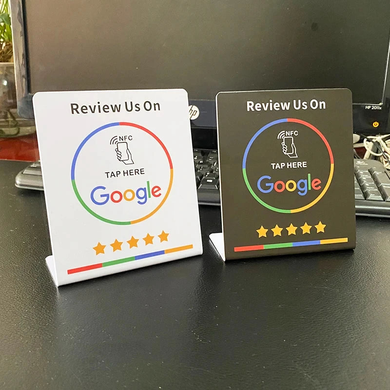 13.56MHz Programmable Google Review Card NFC Station Table NFC Google Reviews Display Bending Card Standing Brand Bracket