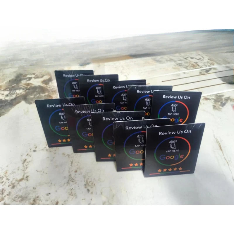 13.56MHz Programmable Google Review Card NFC Station Table NFC Google Reviews Display Bending Card Standing Brand Bracket